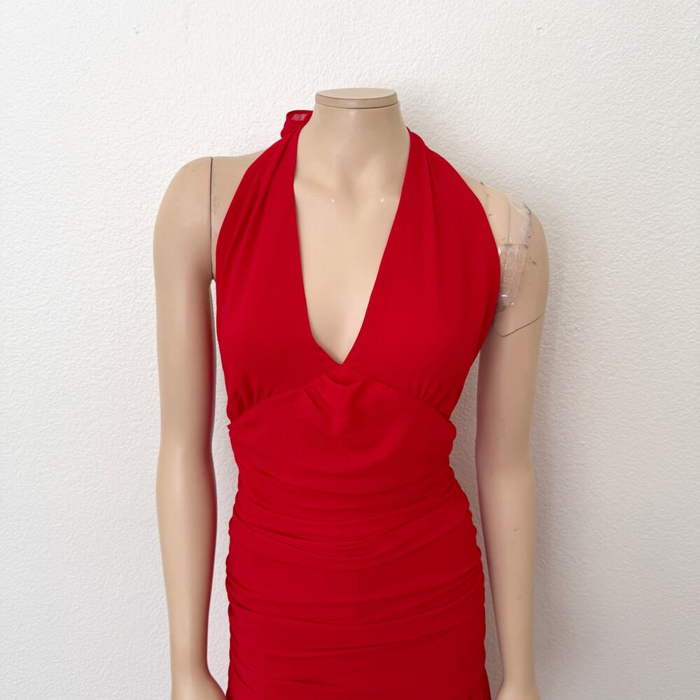 [Anthropologie] Bardot Red Mave Halter Neck Maxi Dress Low Back Ruched Slit 12 - Picture 11 of 12
